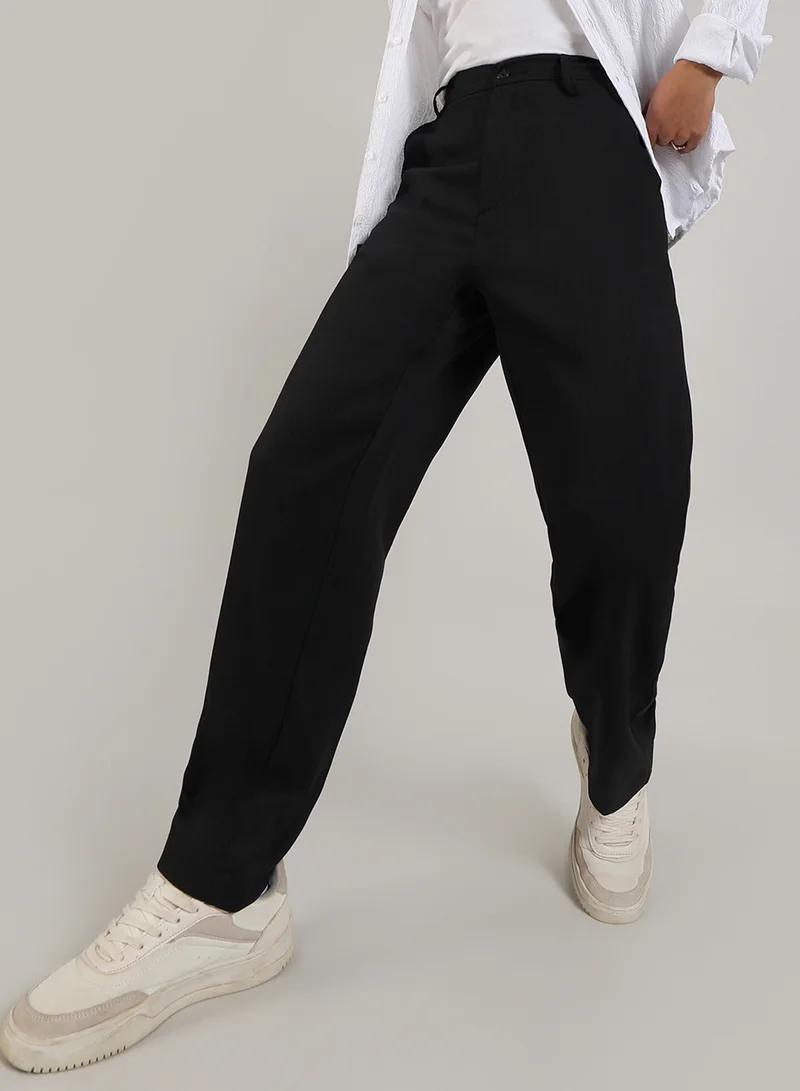 Men's Onyx Black Tailored Heathered Trousers For Casual Wear | Tailored-Fit | Mid-Rise | Button Closure | Trousers Crafted With Comfort Fit For Everyday Wear